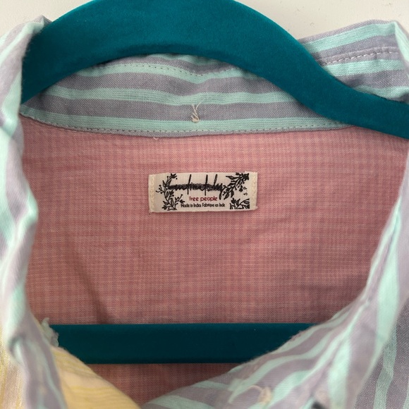 Free People Pink and Blue Striped Oversized Button down MultiPrint - Picture 4 of 4